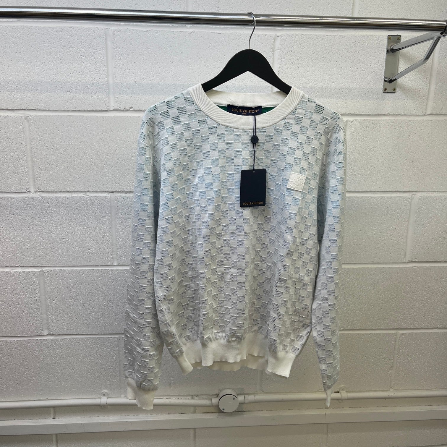 Men's Damier Gradient Jacquard Sweatshirt White Size M - Photo 6