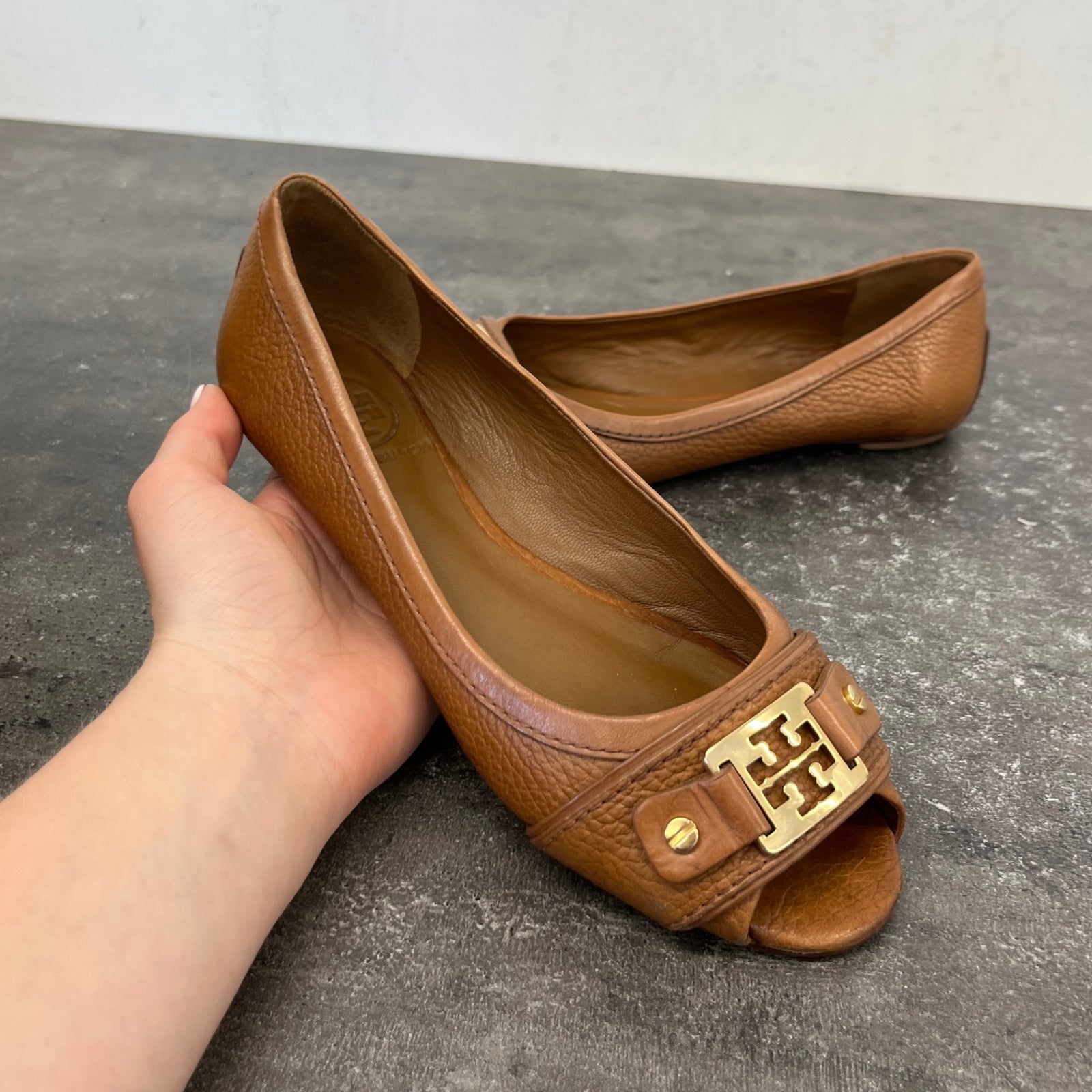 Women's Cline Peep Toe Ballet Flats Loafers Brown Size EU 38.5 / UK 5.5 - Photo 12