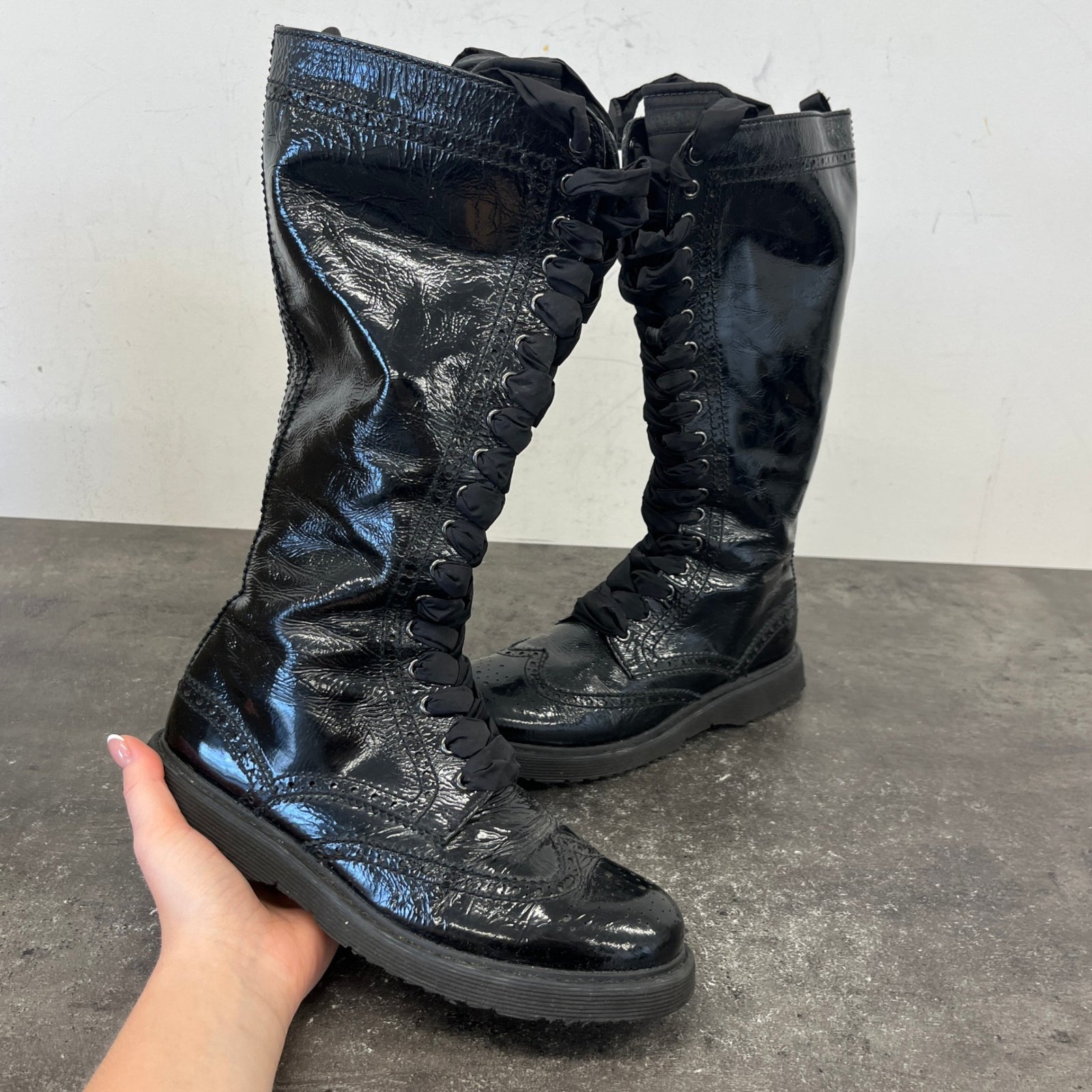 Women's Knee High Lace Up Boots Black Size EU 37 / UK 4 - Photo 11