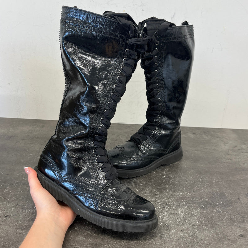 Women's Knee High Lace Up Boots Black Size EU 37 / UK 4