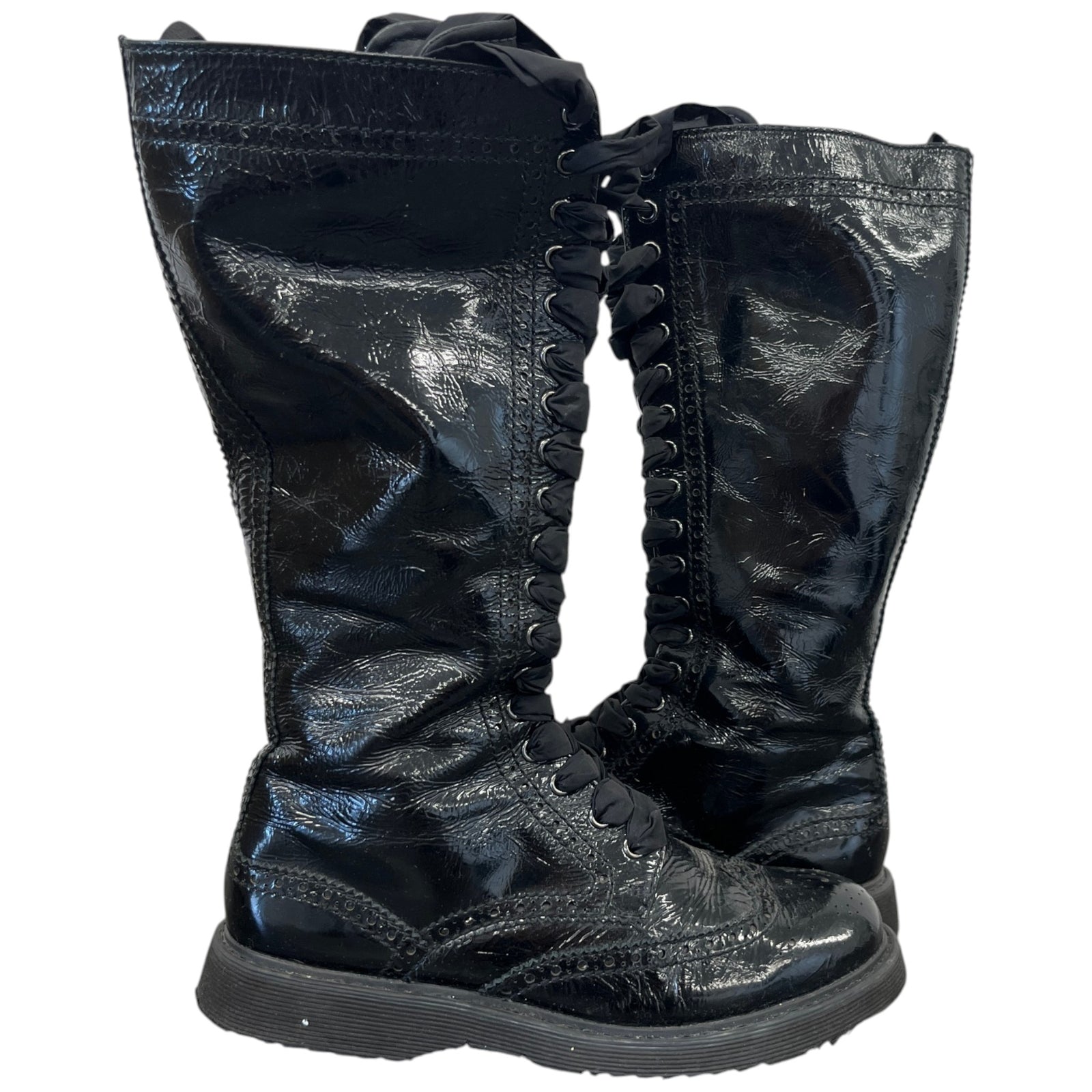 Women's Knee High Lace Up Boots Black Size EU 37 / UK 4 - Photo 3