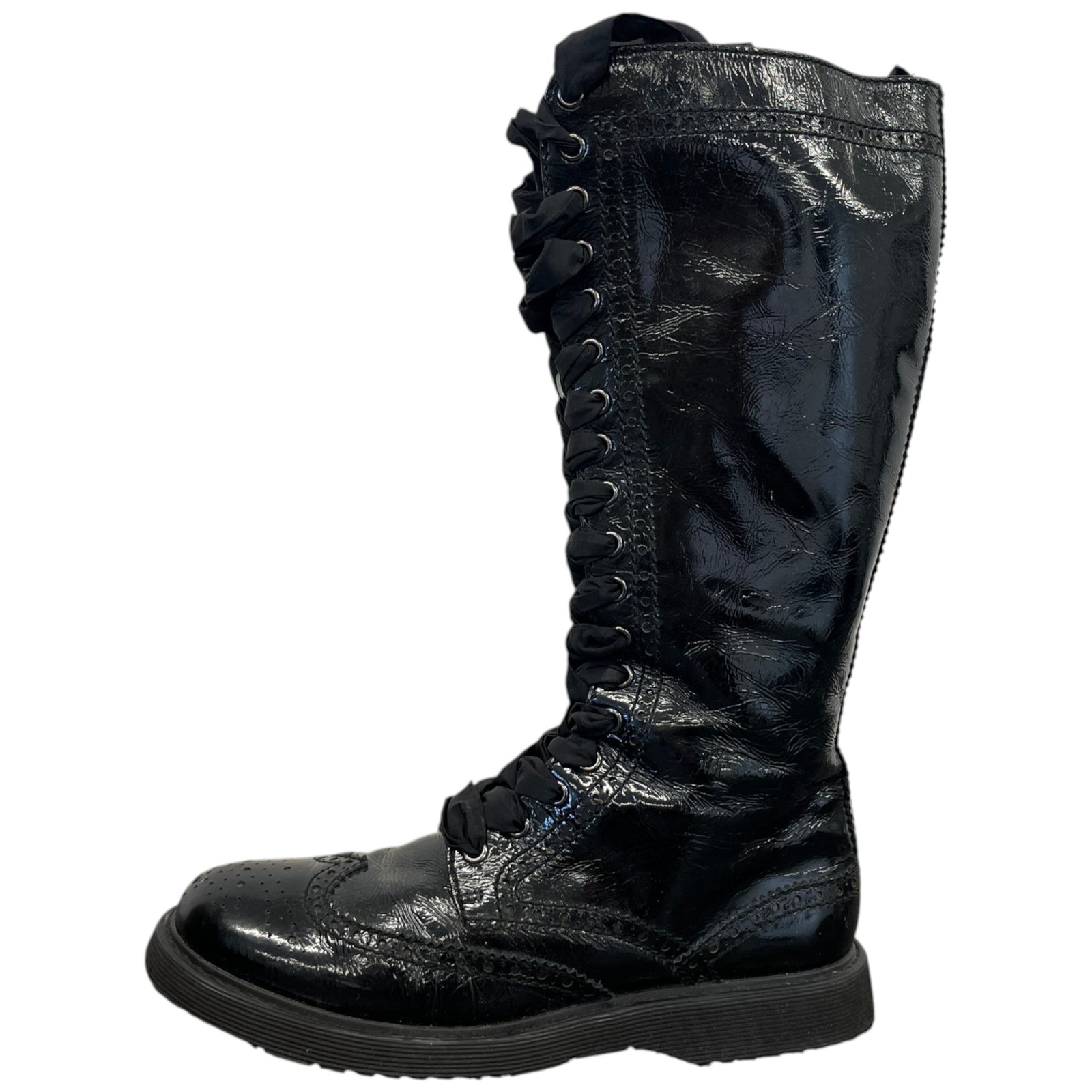 Women's Knee High Lace Up Boots Black Size EU 37 / UK 4 - Photo 5