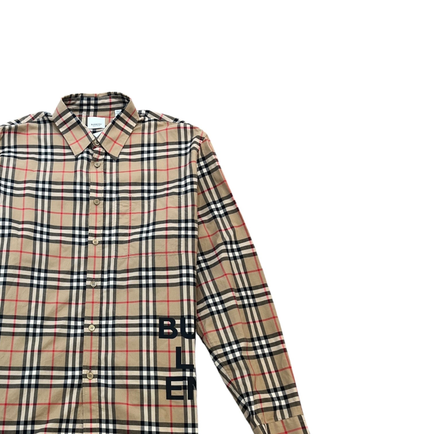 Men's Check Logo Long Sleeve Shirt Beige Size XXL - Photo 3