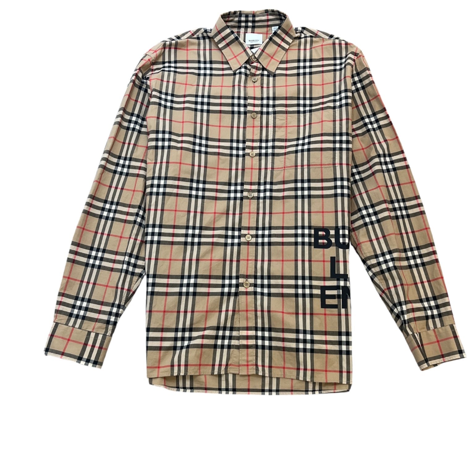 Men's Check Logo Long Sleeve Shirt Beige Size XXL - Photo 1