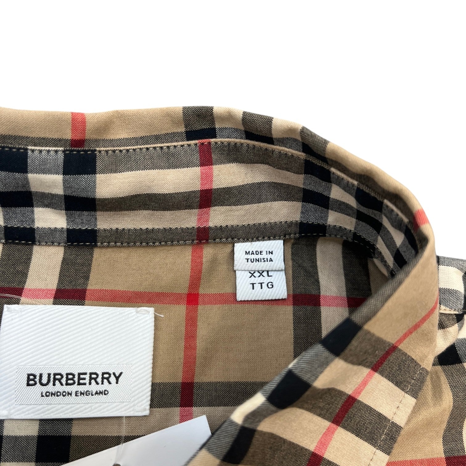 Men's Check Logo Long Sleeve Shirt Beige Size XXL - Photo 5