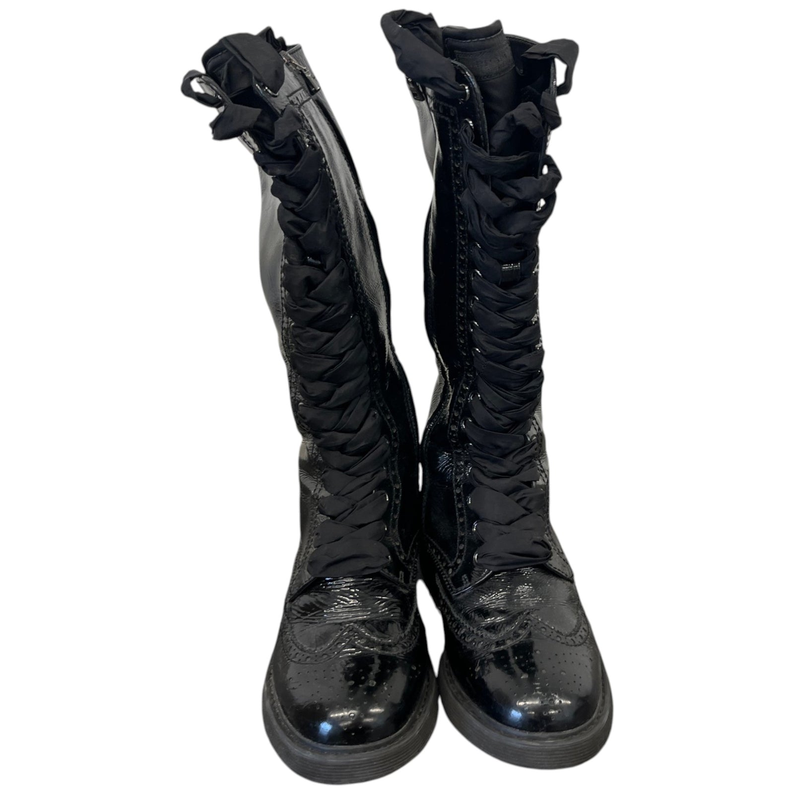 Women's Knee High Lace Up Boots Black Size EU 37 / UK 4 - Photo 6