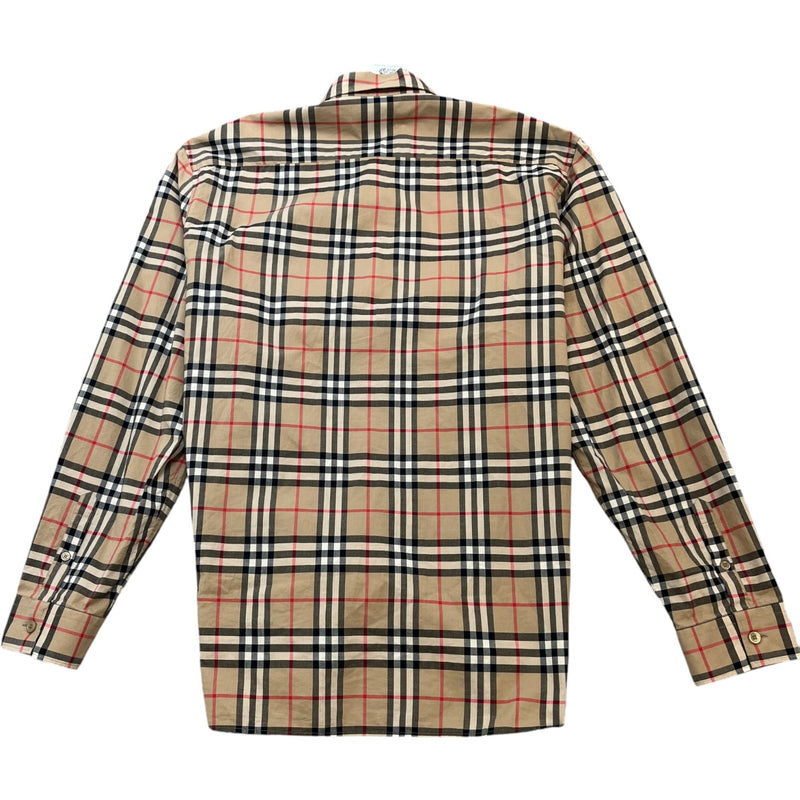 Men's Check Logo Long Sleeve Shirt Beige Size XXL