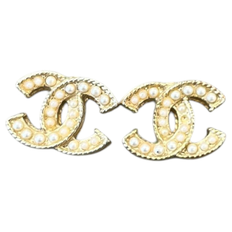 Women's CC Faux Pearl Stud Earrings Beige