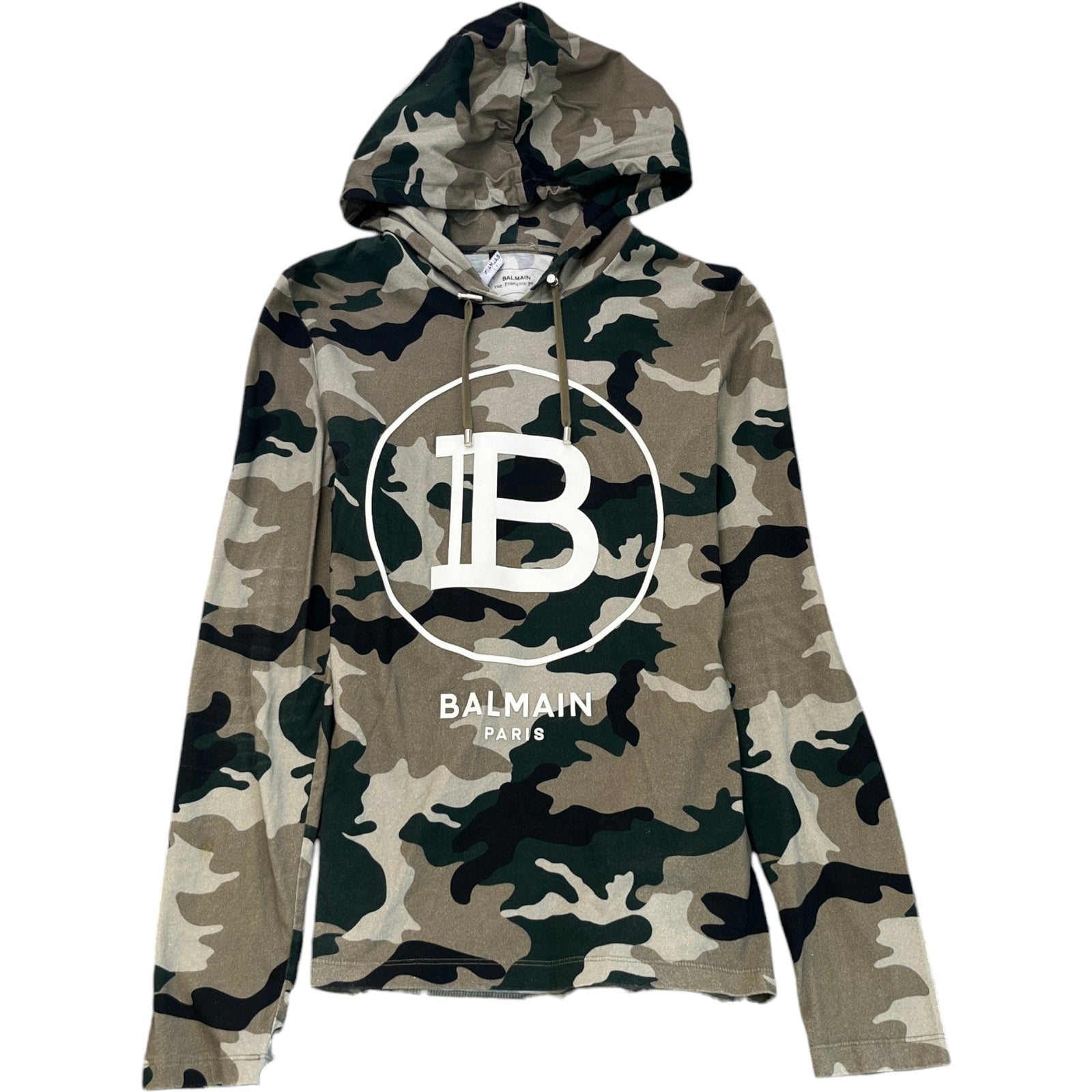 Men's Logo Print Camo Hoodie Khaki Size S - Photo 1