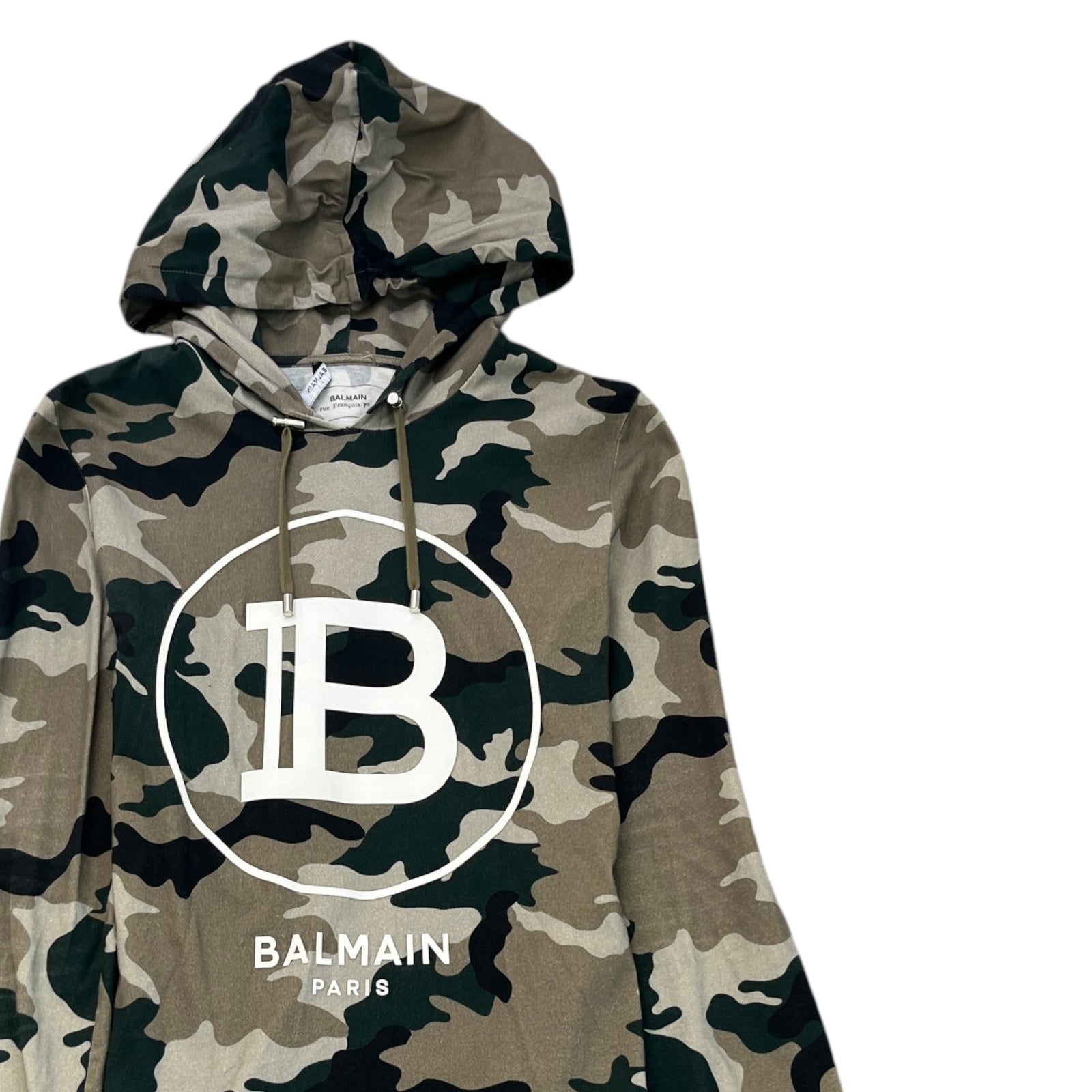 Men's Logo Print Camo Hoodie Khaki Size S - Photo 3