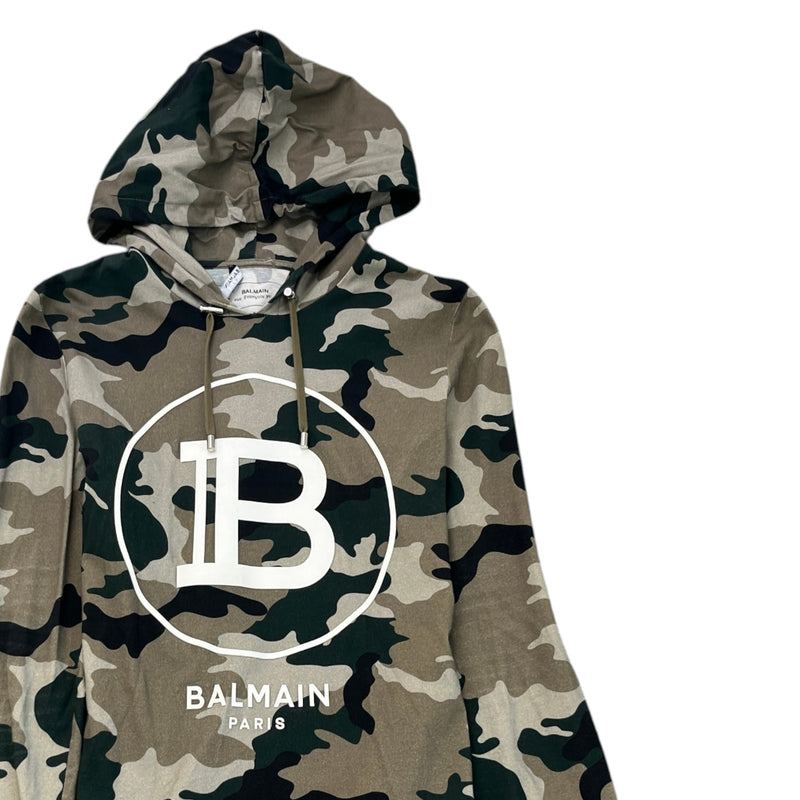 Men's Logo Print Camo Hoodie Khaki Size S