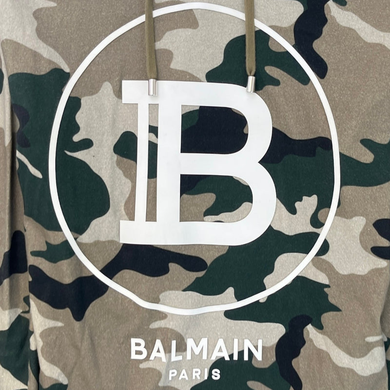 Men's Logo Print Camo Hoodie Khaki Size S