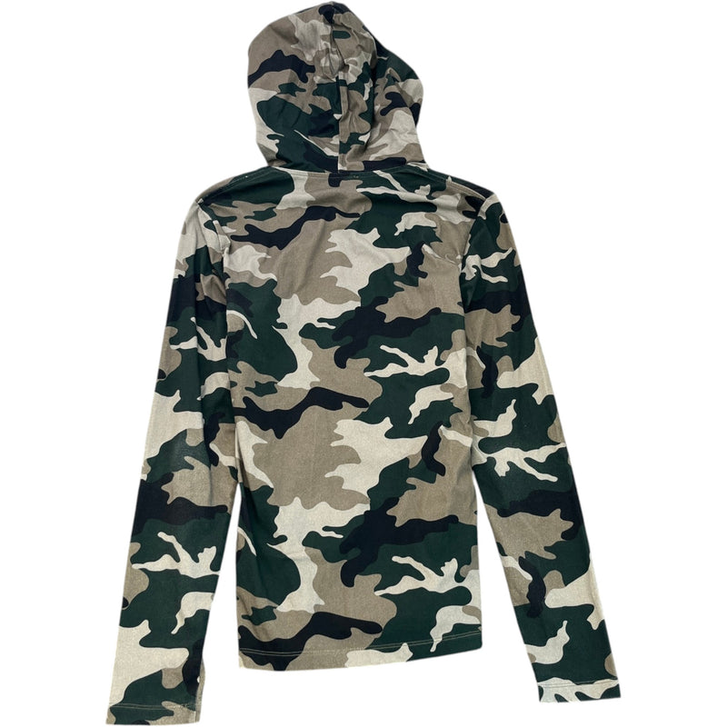 Men's Logo Print Camo Hoodie Khaki Size S