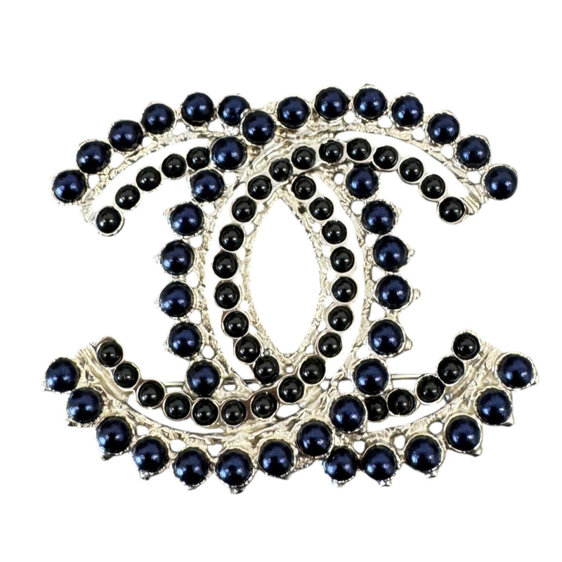 Women's Cc Logo Beaded Brooch Navy