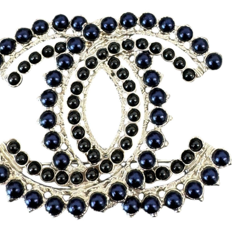 Women's Cc Logo Beaded Brooch Navy