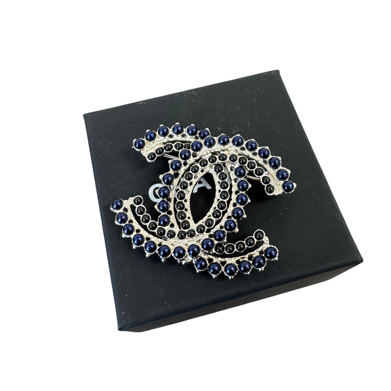 Women's Cc Logo Beaded Brooch Navy