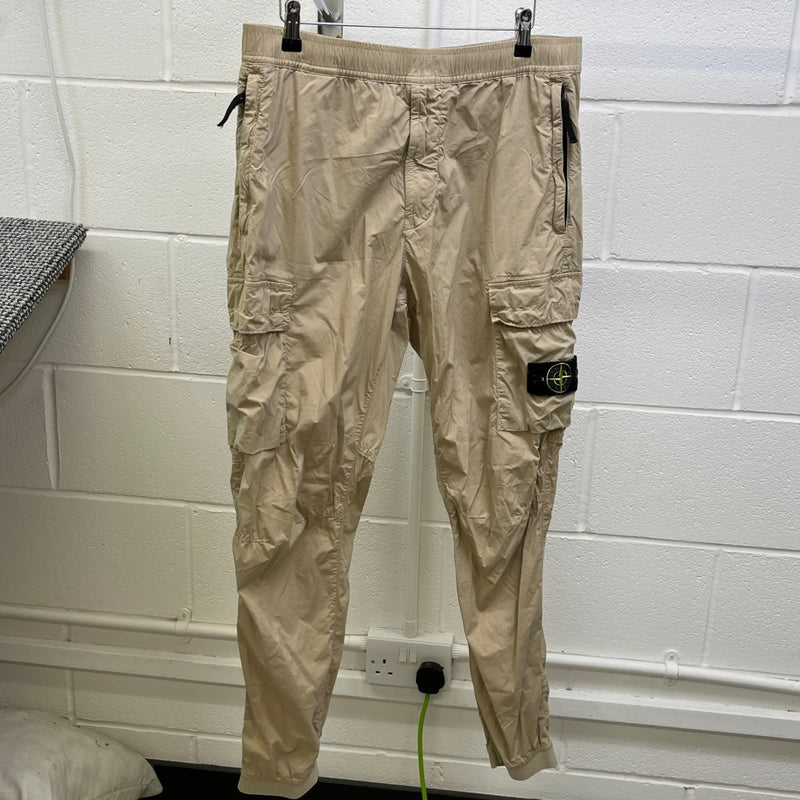 Men's Applique Logo Cargos Beige Size Waist 34"