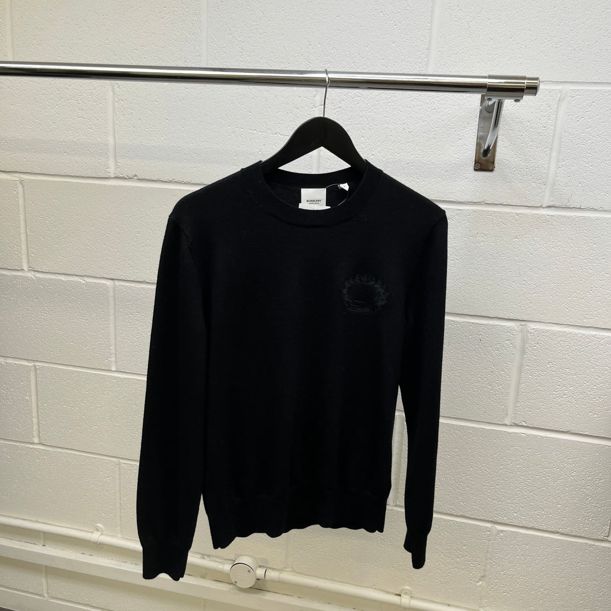 Men's Embroidered Logo Wool Knit Sweatshirt Black Size M - Photo 8