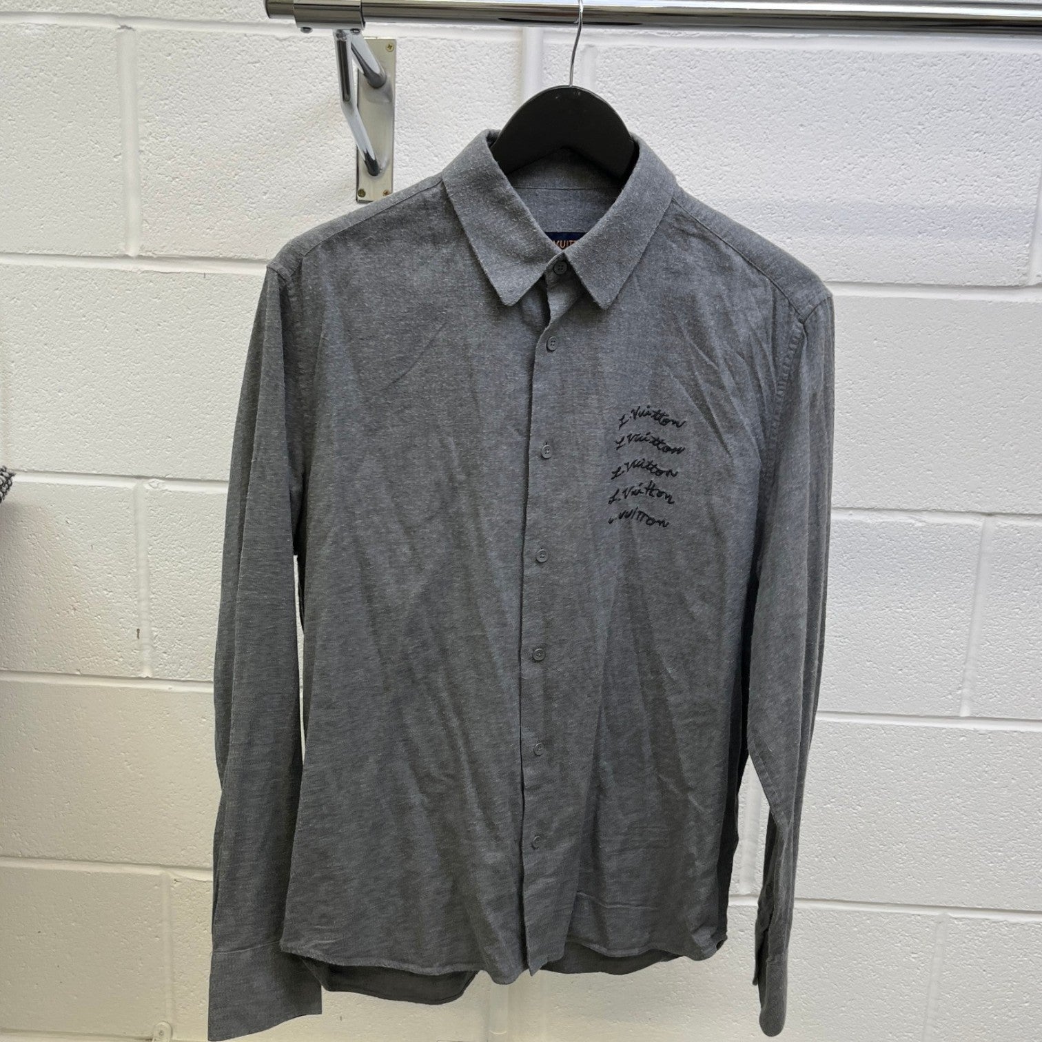 Men's Embroidered Signature Logo Polo Shirt Grey Size S - Photo 9