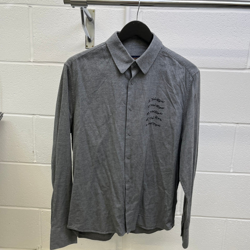 Men's Embroidered Signature Logo Polo Shirt Grey Size S