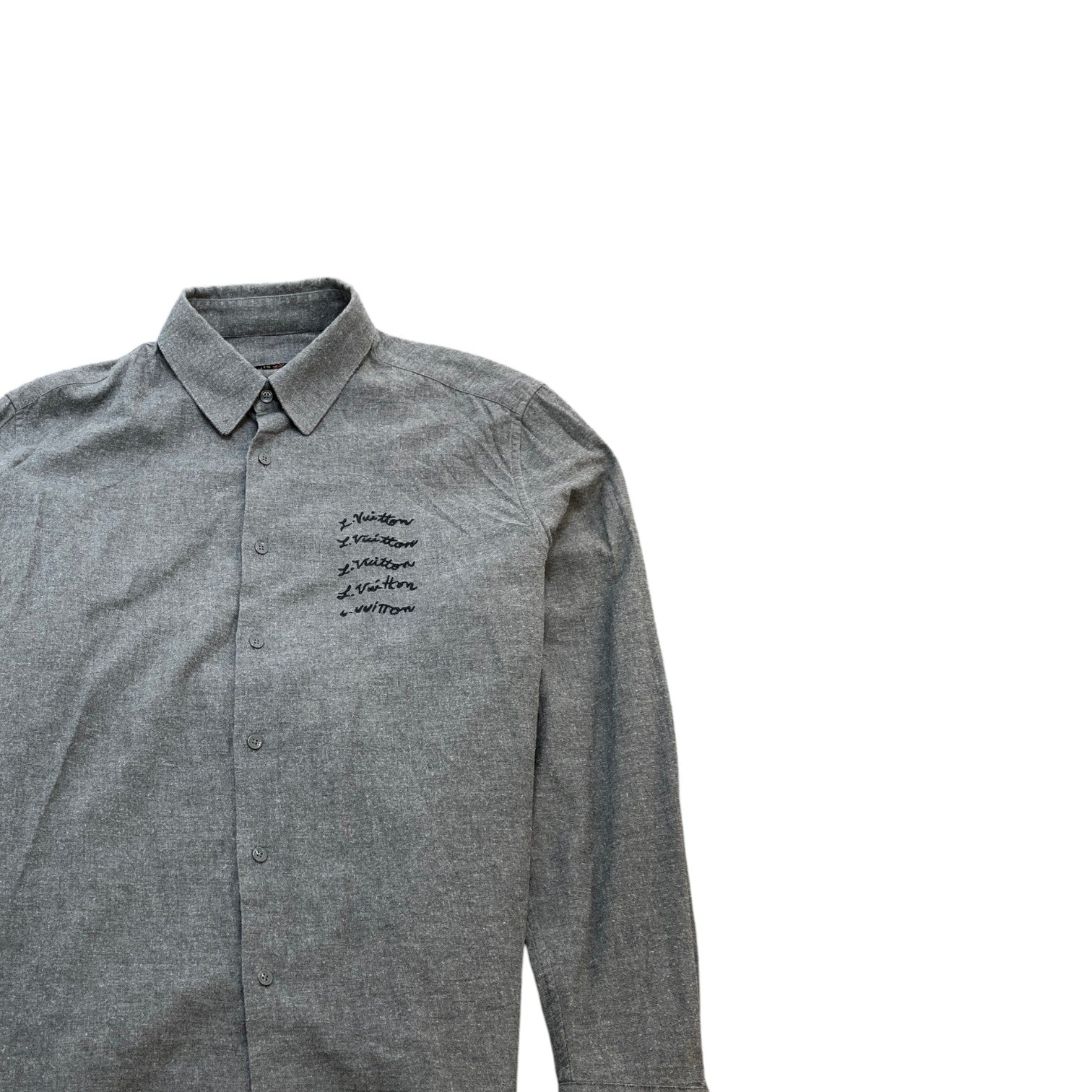 Men's Embroidered Signature Logo Polo Shirt Grey Size S - Photo 3