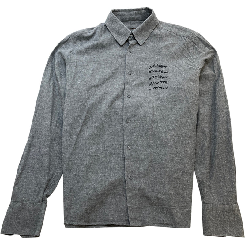Men's Embroidered Signature Logo Polo Shirt Grey Size S