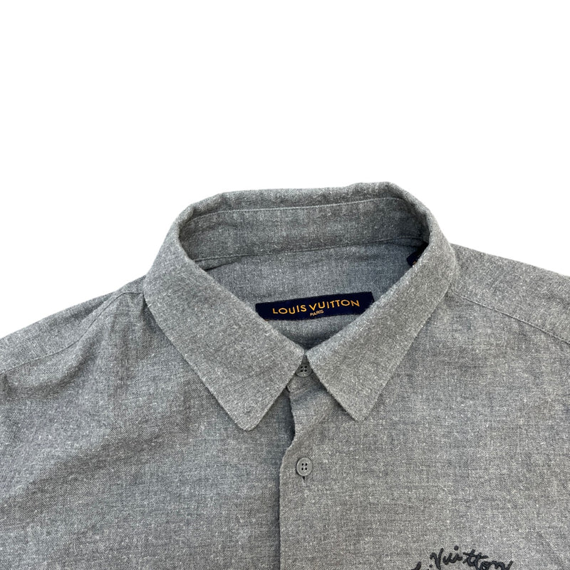 Men's Embroidered Signature Logo Polo Shirt Grey Size S