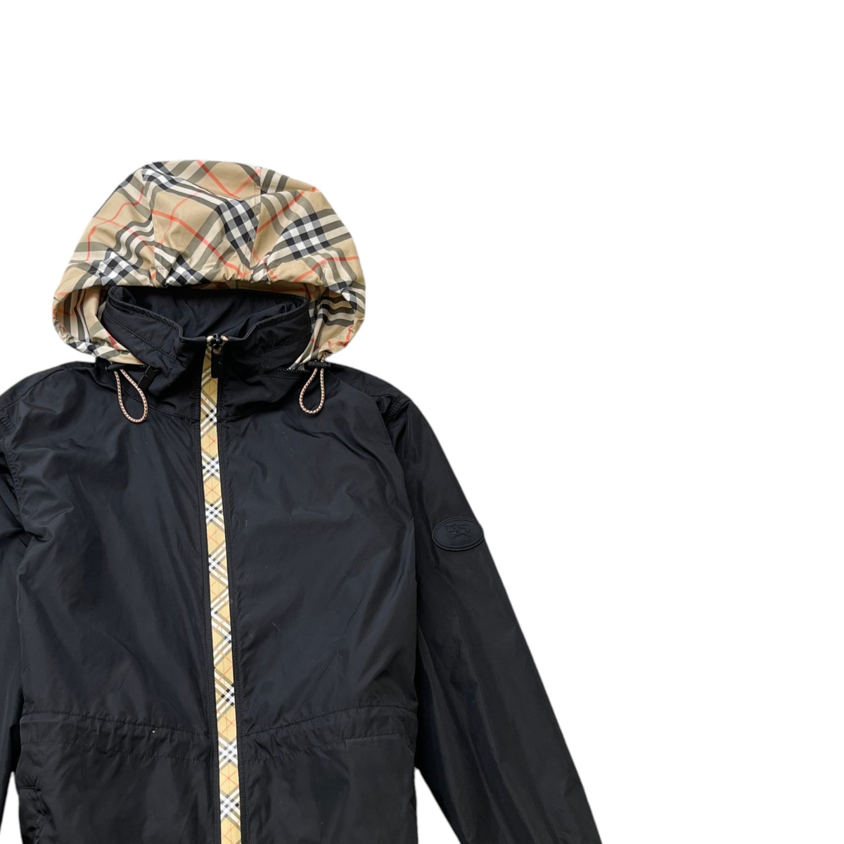 Men's Checked Hood Windbreaker Black Size XS - Photo 5