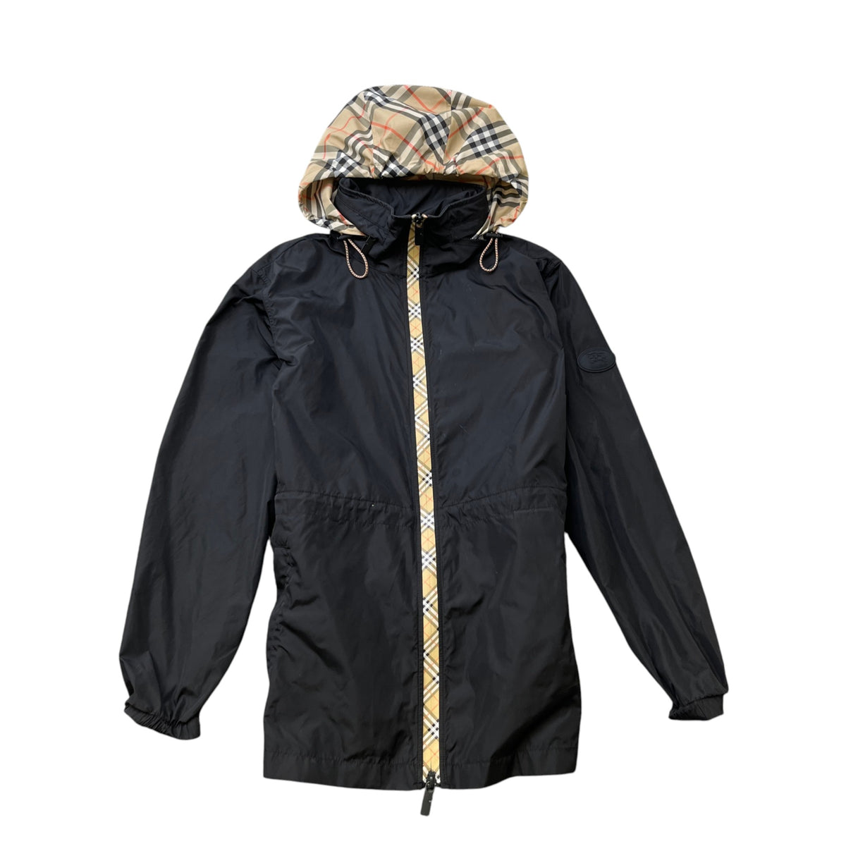 Men's Checked Hood Windbreaker Black Size XS - Photo 1