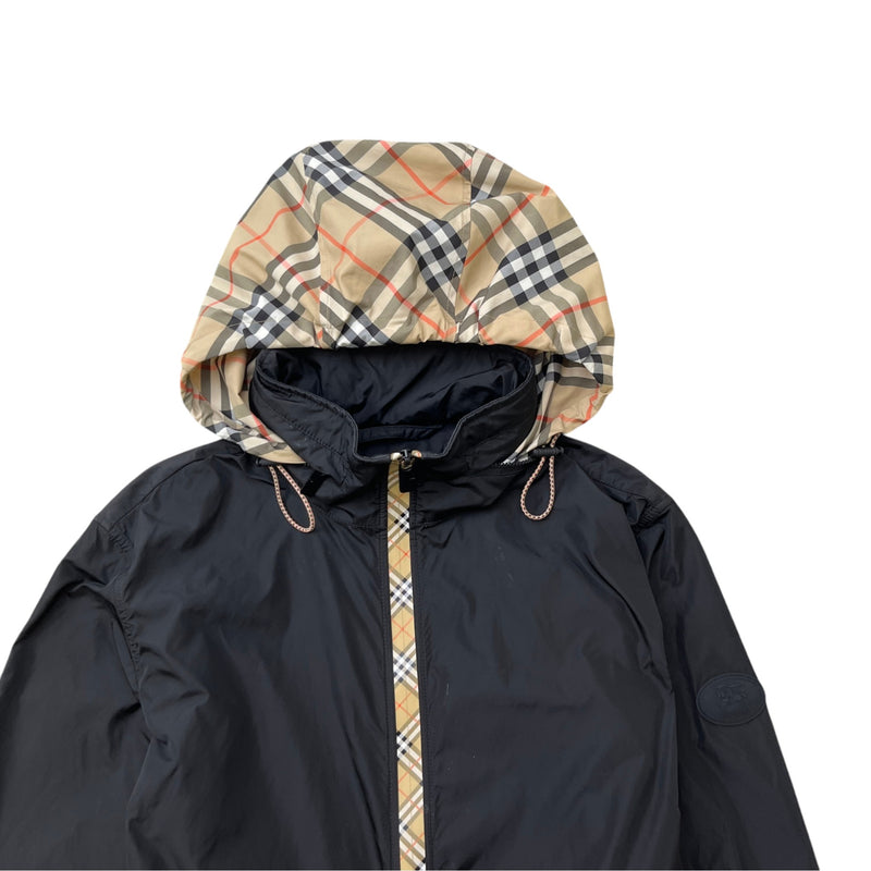 Men's Checked Hood Windbreaker Black Size XS