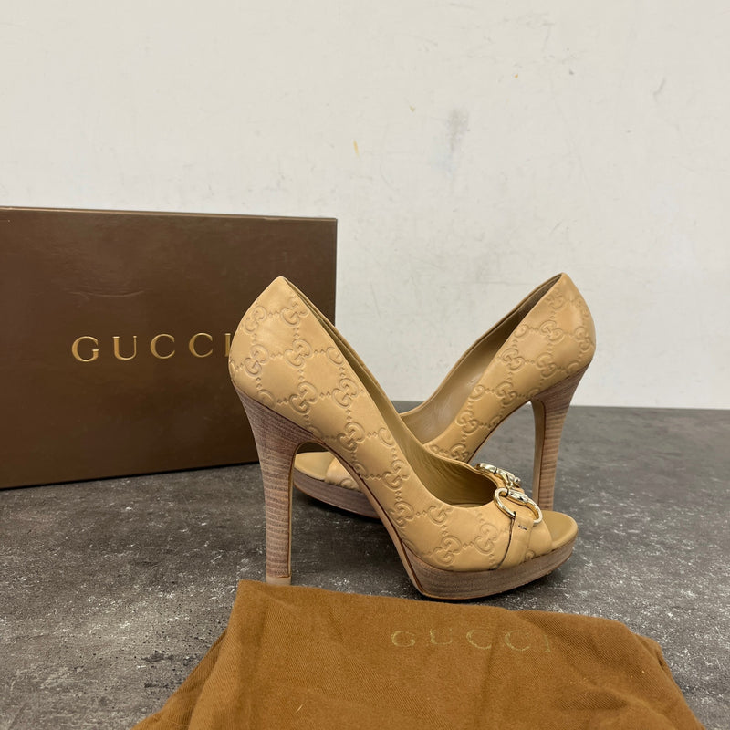 Women's Guccisimma Horsebit Heels Beige Size UK 5 / EU 38