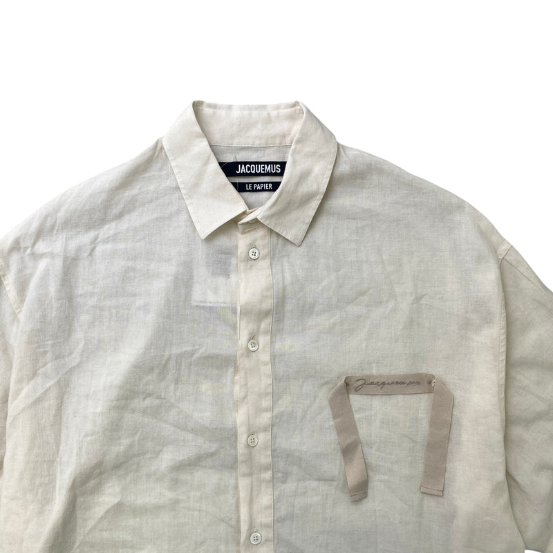 Men's Le Papier Short Sleeve Shirt Beige Size IT 48 / UK M