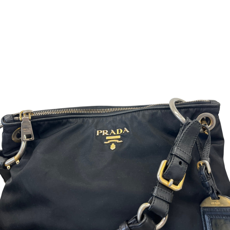 Women's Tessuto Nylon Soft Calfskin Shoulder Bag Black
