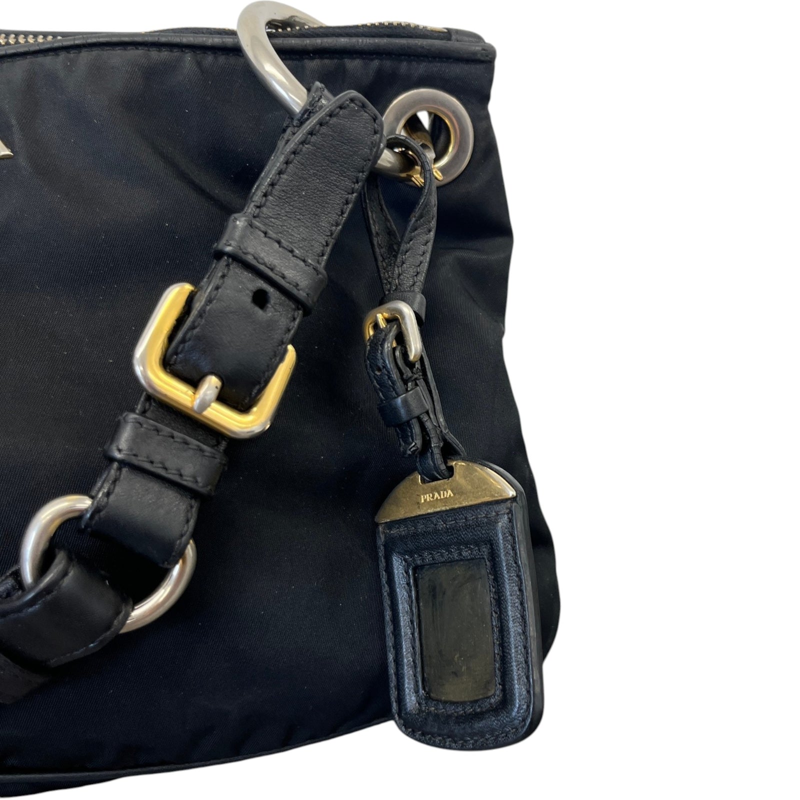 Women's Tessuto Nylon Soft Calfskin Shoulder Bag Black - Photo 11