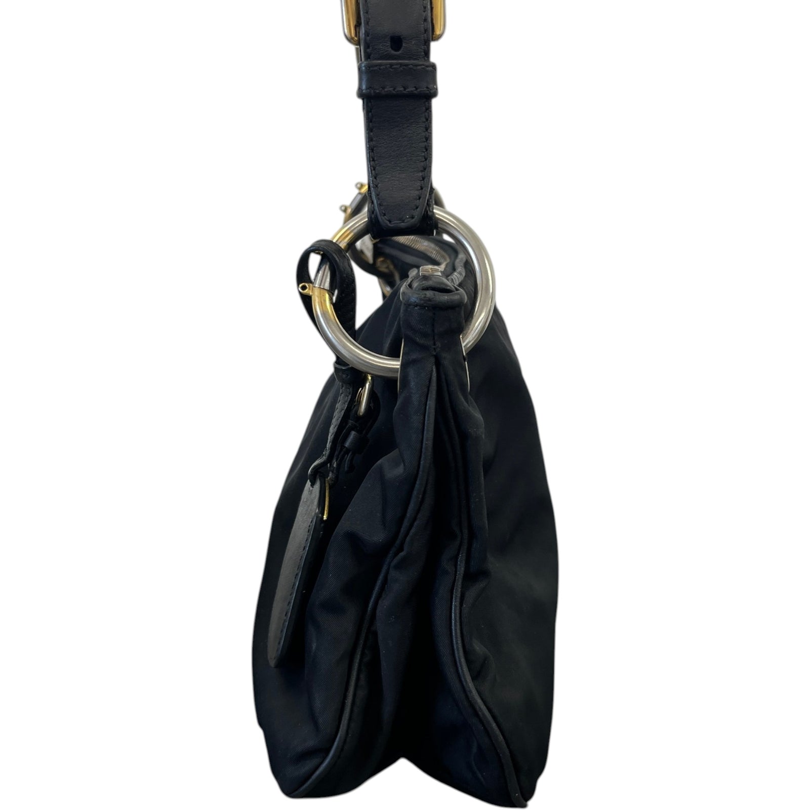 Women's Tessuto Nylon Soft Calfskin Shoulder Bag Black - Photo 7