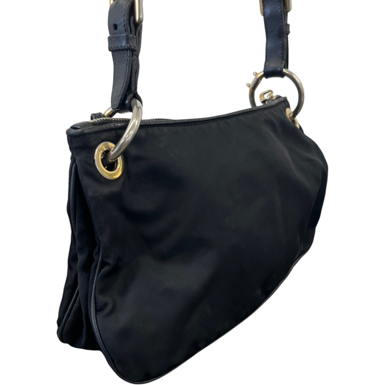 Women's Tessuto Nylon Soft Calfskin Shoulder Bag Black - Photo 8