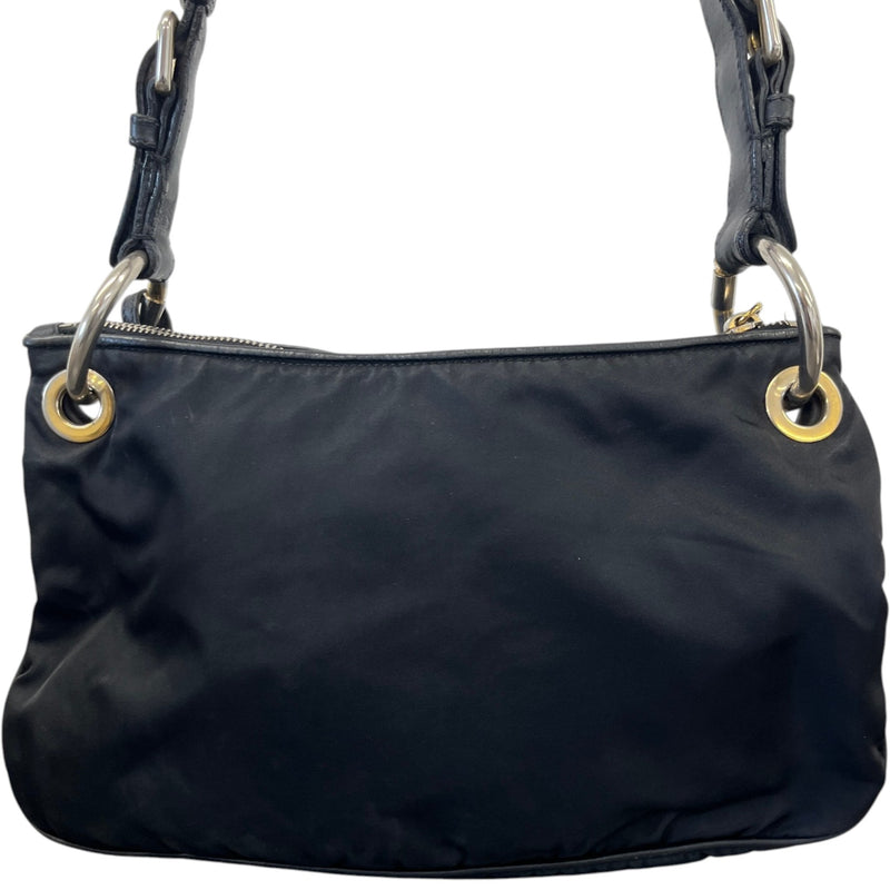 Women's Tessuto Nylon Soft Calfskin Shoulder Bag Black