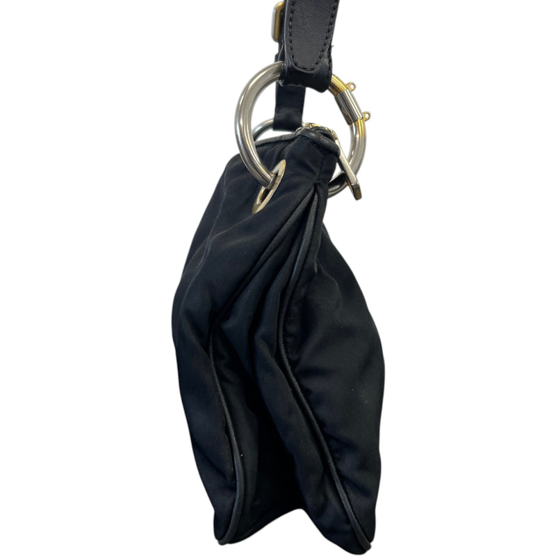 Women's Tessuto Nylon Soft Calfskin Shoulder Bag Black