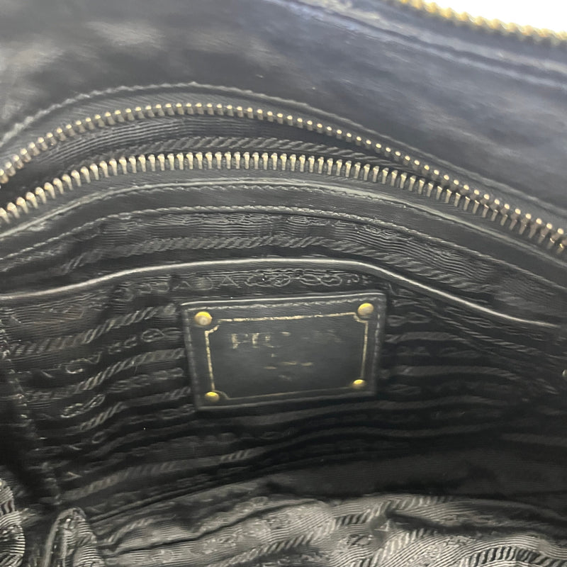 Women's Tessuto Nylon Soft Calfskin Shoulder Bag Black