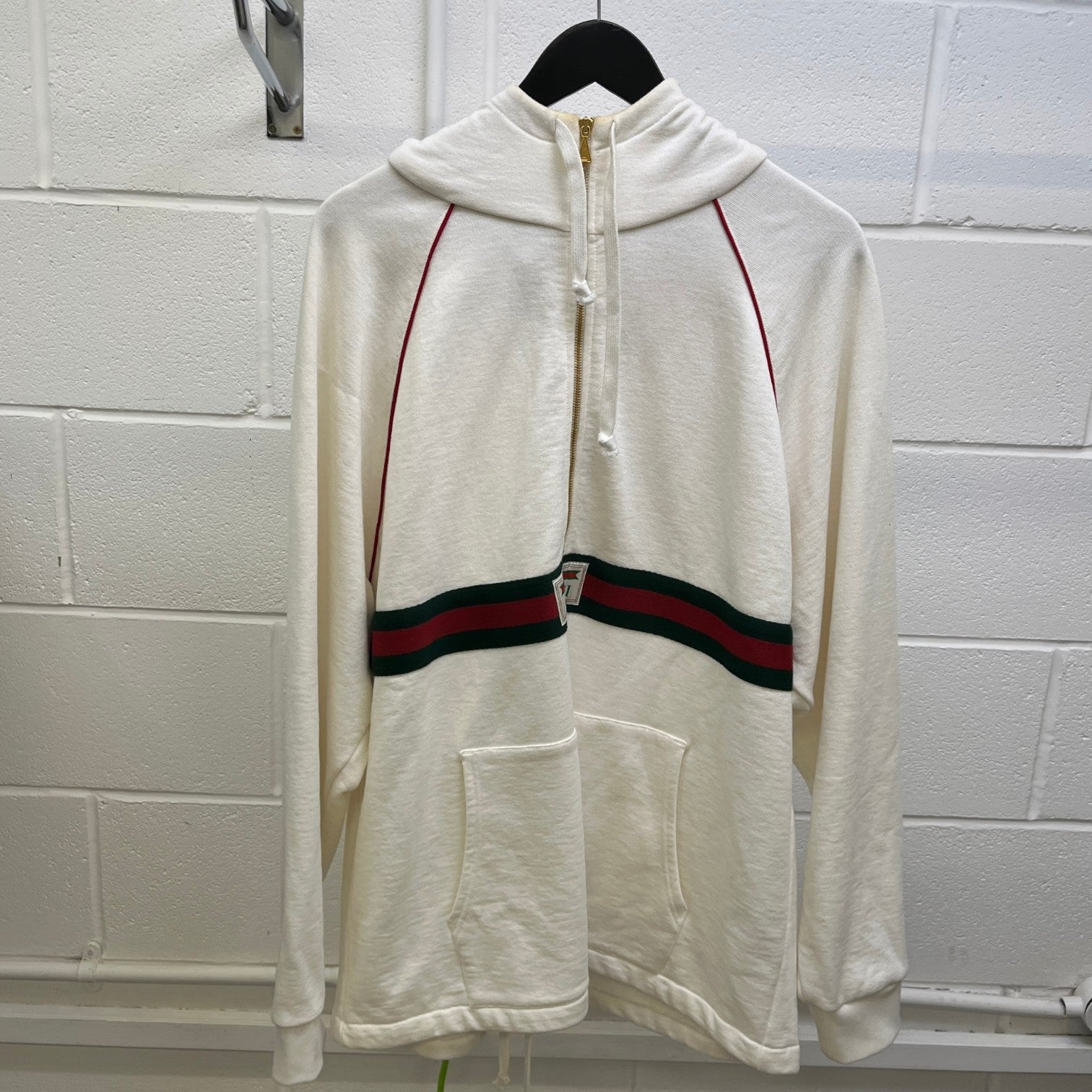 Men's Half Zip Web Hoodie Cream Size L - Photo 11