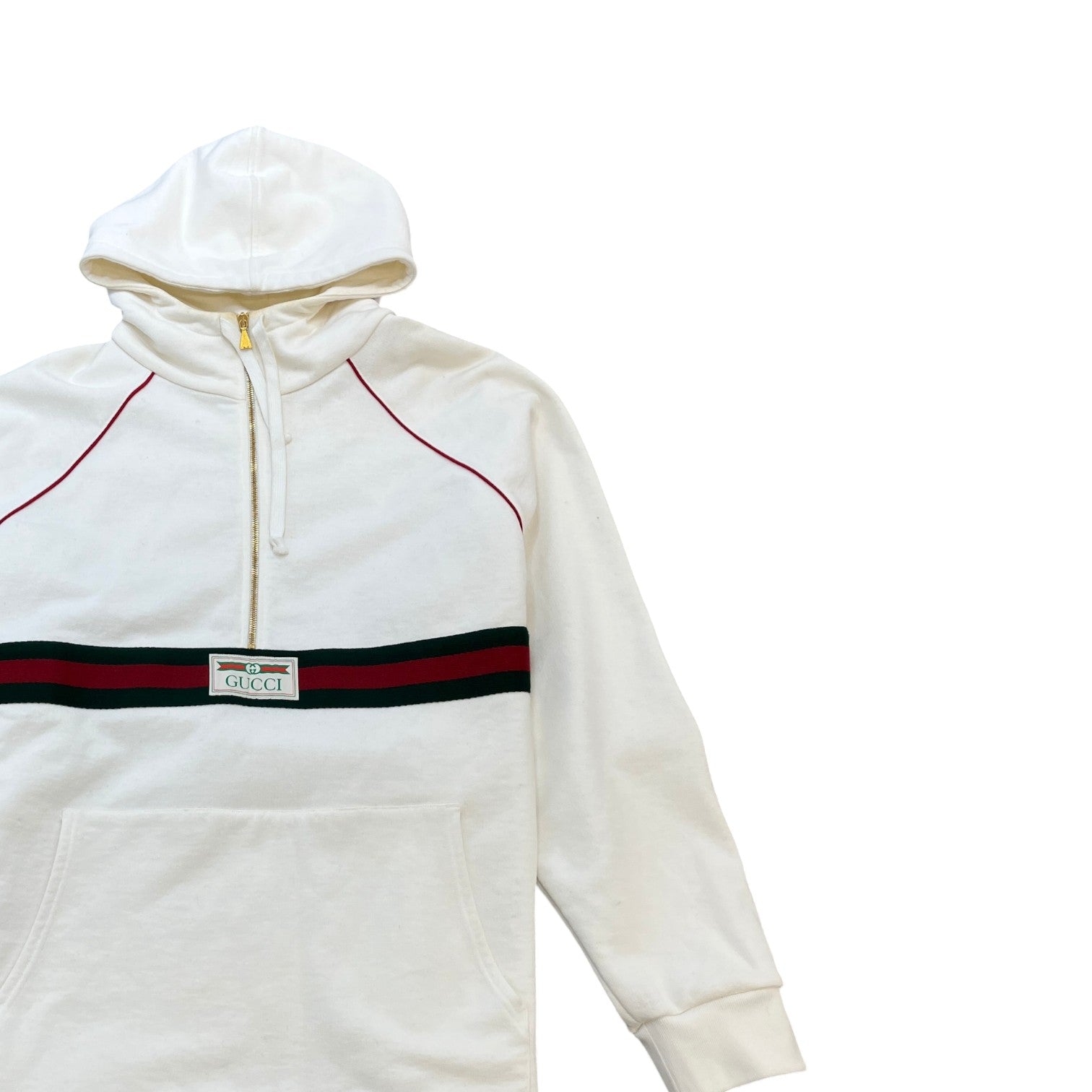 Men's Half Zip Web Hoodie Cream Size L - Photo 3