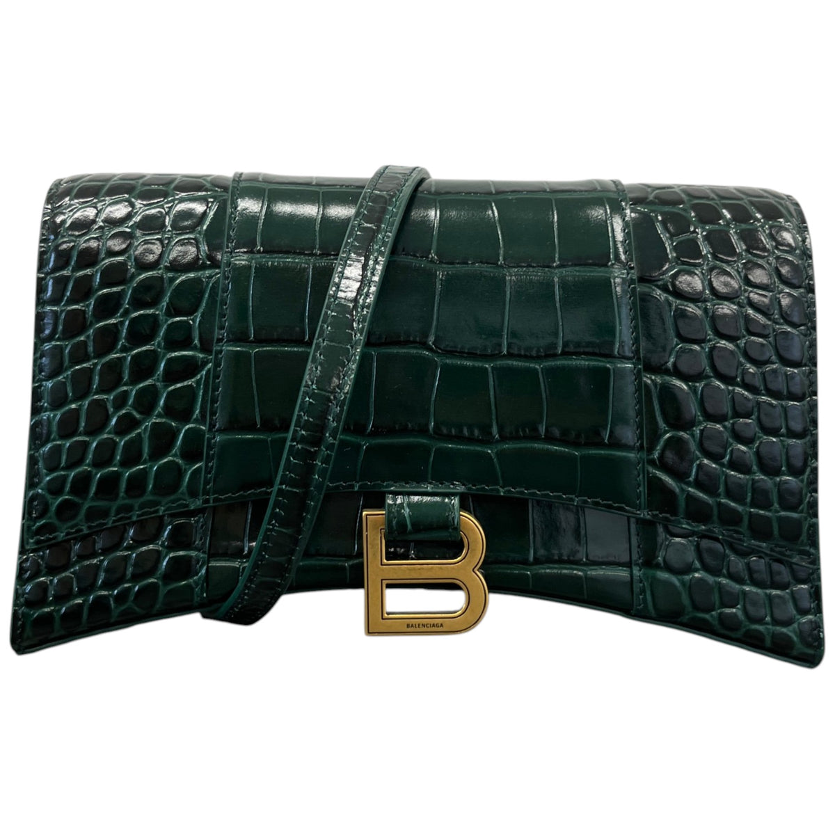 Women's Embossed Hourglass Wallet On Chain Crossbody Bag Green - Photo 1