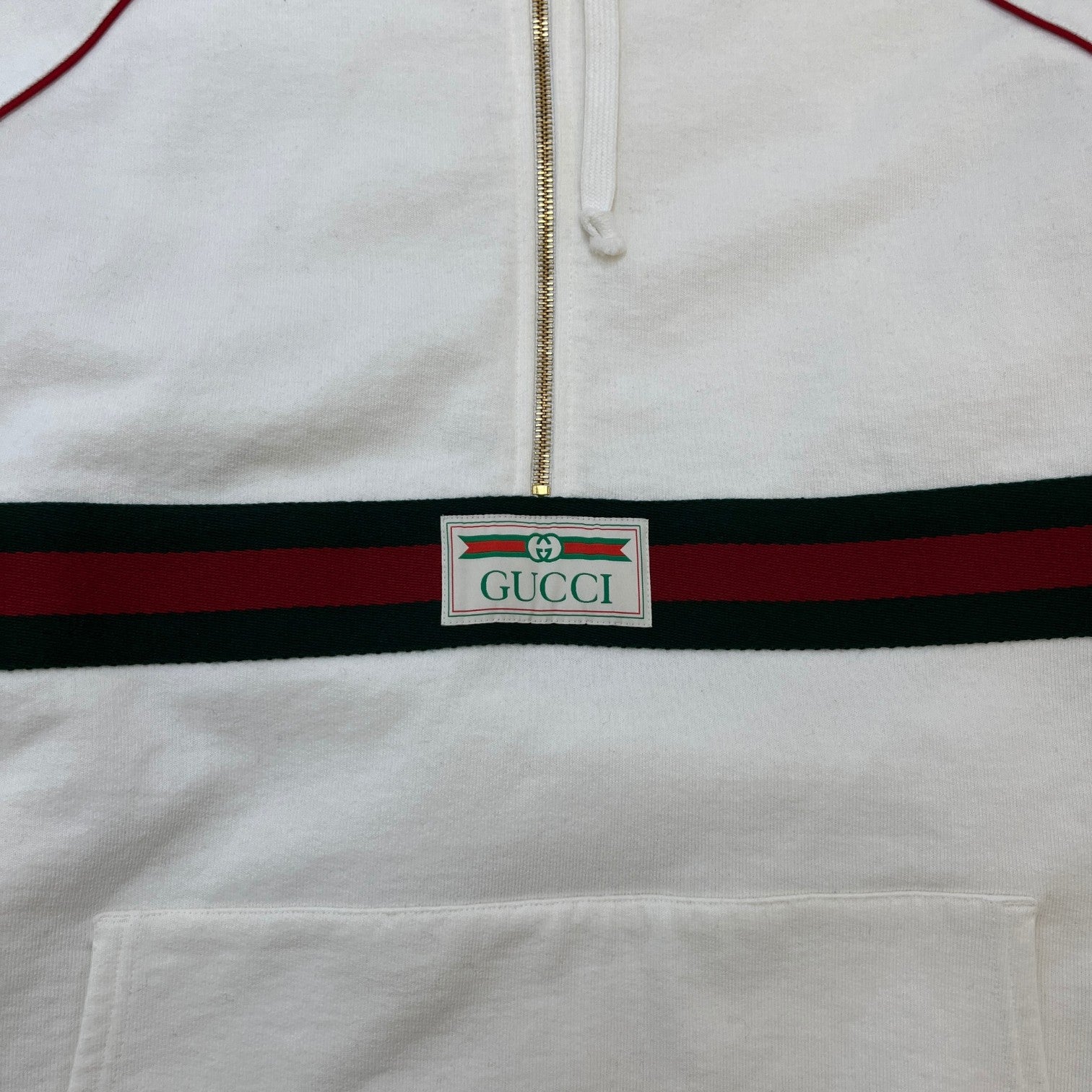 Men's Half Zip Web Hoodie Cream Size L - Photo 6