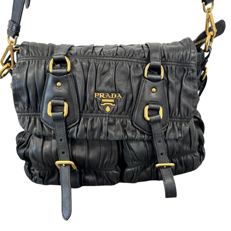 Women's Nappa Gaufre Messenger Bag Black