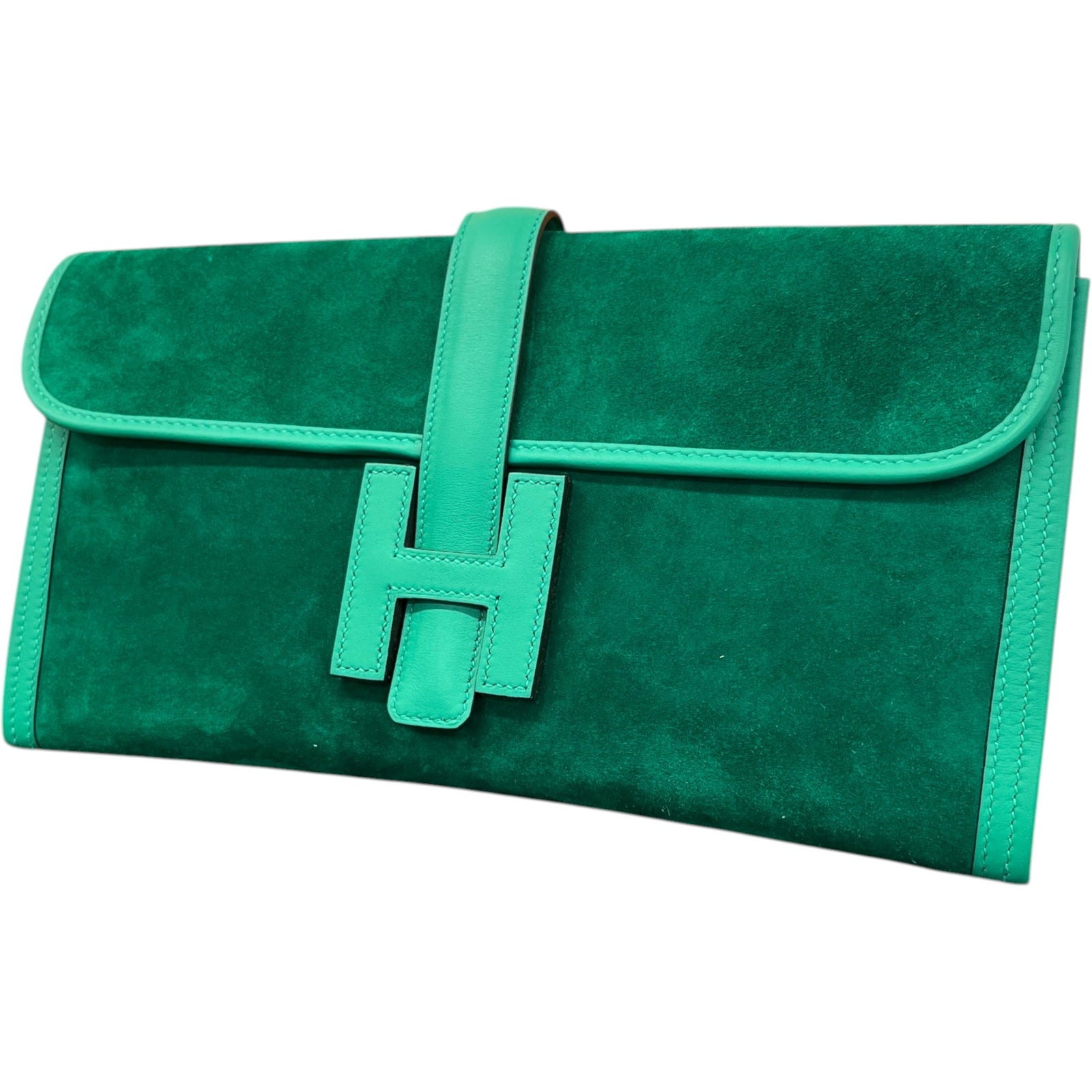 Women's Jige 29 Vert Vertigo Suede Swift Leather Clutch Green - Photo 4