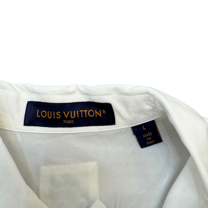 Men's Embroidered Floral Logo Short Sleeve Shirt White Size L