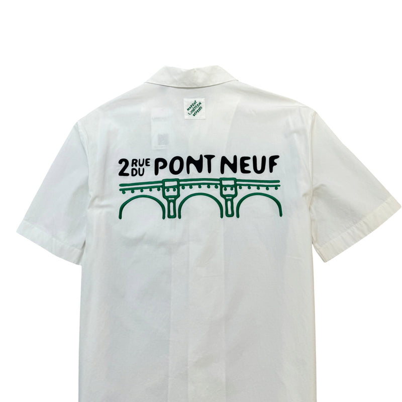 Men's Embroidered Floral Logo Short Sleeve Shirt White Size L