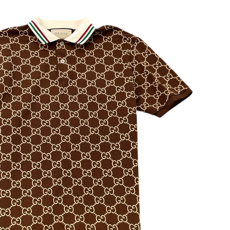Men's Gg Supreme Web Polo Shirt Brown Size M