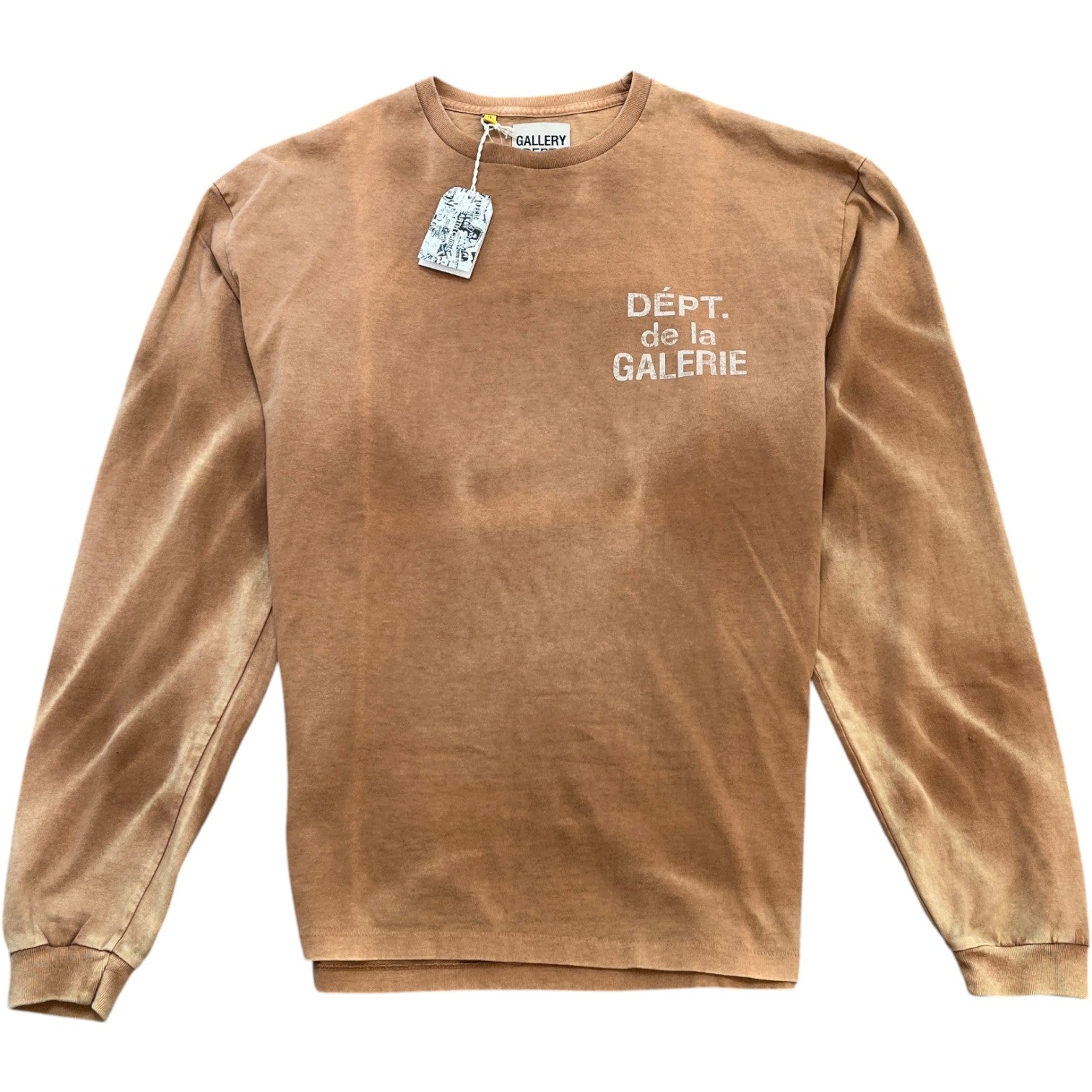 Men's Washed Distressed Logo Print Long Sleeve T-Shirt Beige Size XL - Photo 1