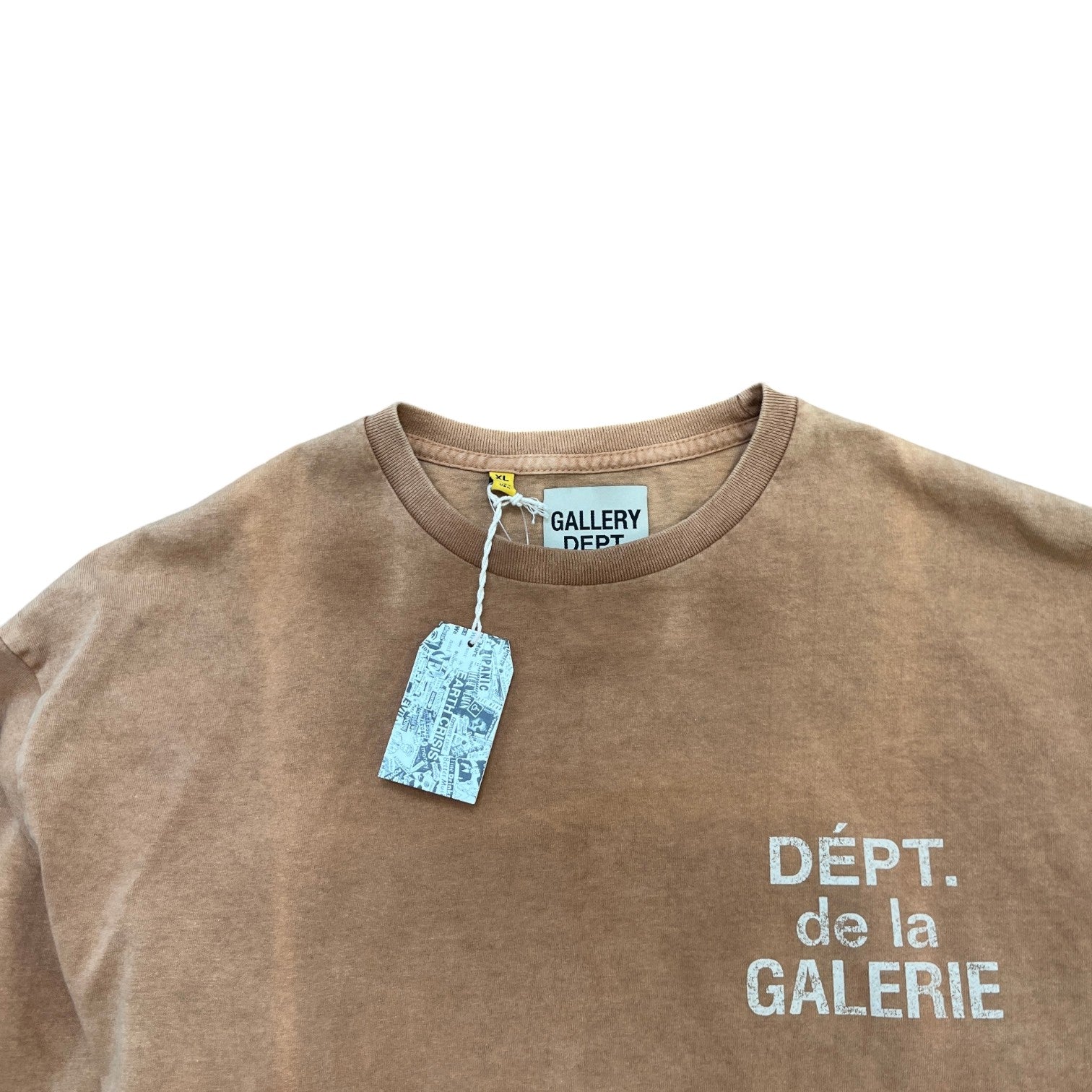 Men's Washed Distressed Logo Print Long Sleeve T-Shirt Beige Size XL - Photo 5
